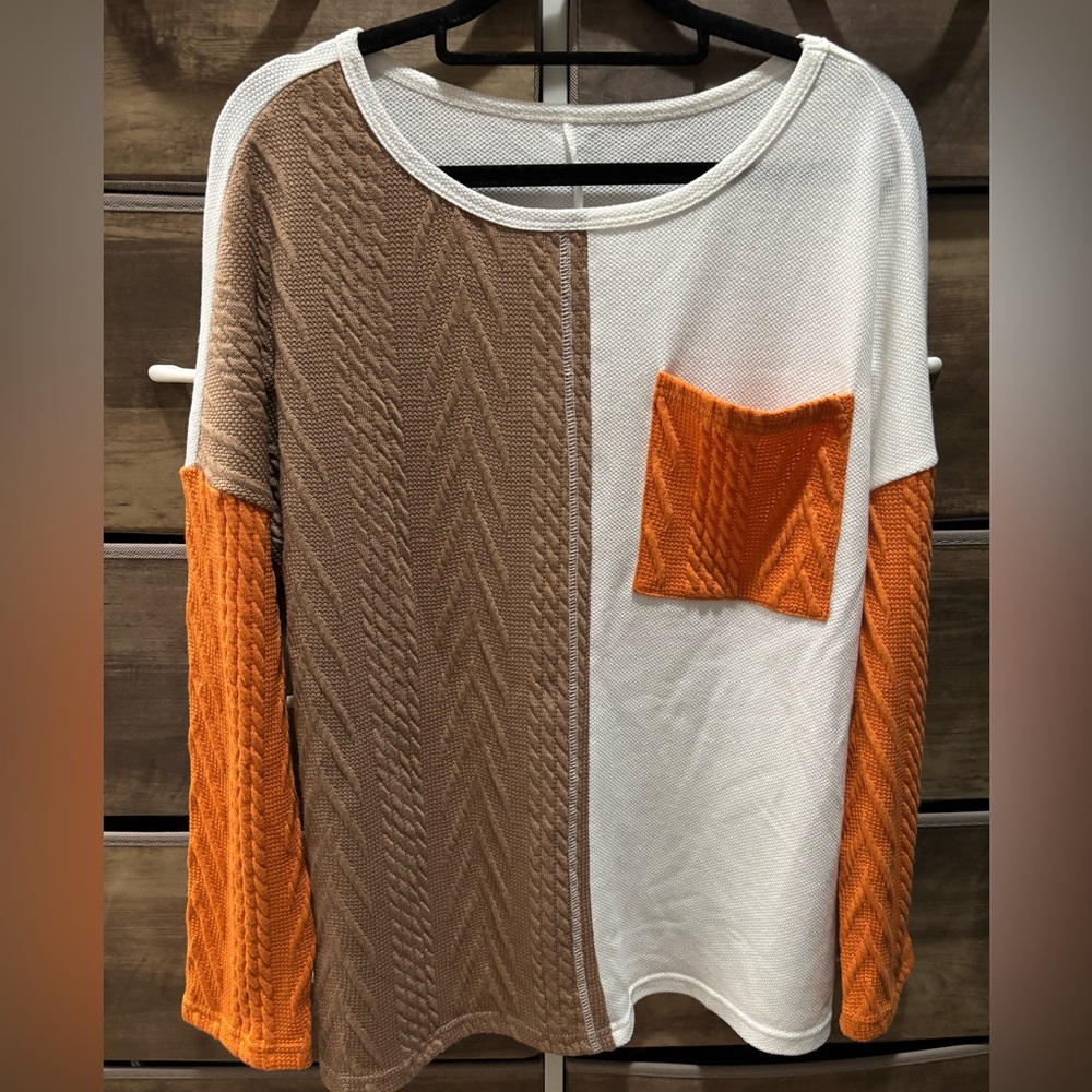 This, That And The Other Colorblock Fall Harvest Thanksgiving Pocket Sweater Top